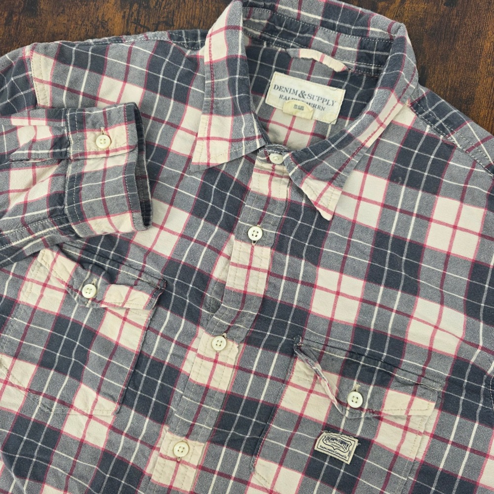 Denim‎ & Supply Ralph Lauren Plaid Shirt Womens L/G Button Front Gray Pink